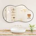 WEER Irregular Wall Mirror, 20x36 inch Black Asymmetrical Mirror Wall Mounted Mirrors Decorative, Abstract Wavy Aluminum Alloy Frame Bathroom Mirror, Bedroom, Living Room, Entryway