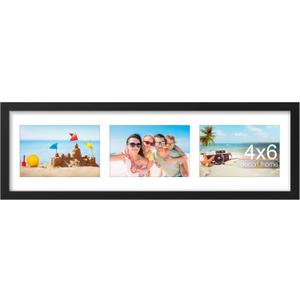 DecorUhome 6x20 Picture Frames Collage Wall Decor, Display 3Pcs 4x6 Photos with Mat or 1Pcs 6x20 Unmatted, 3 4x6 Collage Picture Frames for Wall Mounting, Black