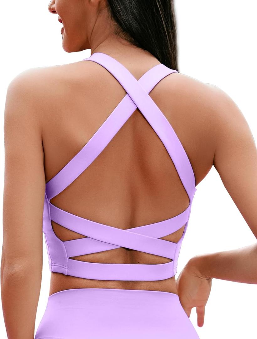 ZINPRETTY Womens Longline Sports Bras Strappy Open Back Workout Tank Tops Medium Support Criss Cross Athletic Yoga Top (Small)