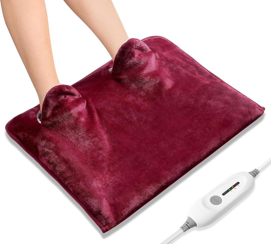 Electric Heated Foot Warmer Soft Flannel Foot Heater with 2h Auto Off & 3 Heat Levels Full Body Use Heating Pad for Feet, Abdomen, Cramps, Pain Relief Pocket Design 16" x 22" Red
