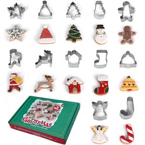 Christmas Cookie Cutter Set of 12, Stainless Steel Christmas Cookie Molds For Baking Biscuits -Christmas Tree, Gingerbread Man, Snowflake, Snowman Shapes For Favorite Holiday Baking (Green Gift Box)