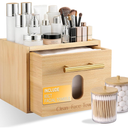 BSSN Face Towel Holder Bamboo Disposable Clean Towels Holder with Cotton Swab Box and 60ct Towels, Wall Mounted & Countertop Skincare Organizer, Bathroom Vanity Storage for Face Tissues & Makeup Pads