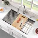 Stainless Steel Kitchen Sink Undermount-Hovheir 25x19 Undermount Kitchen Sink Workstation Sinks 16 Gauge Stainless Steel Single Bowl Deep Under Mount Sinks with Cutting Board, 25"x19"x10"