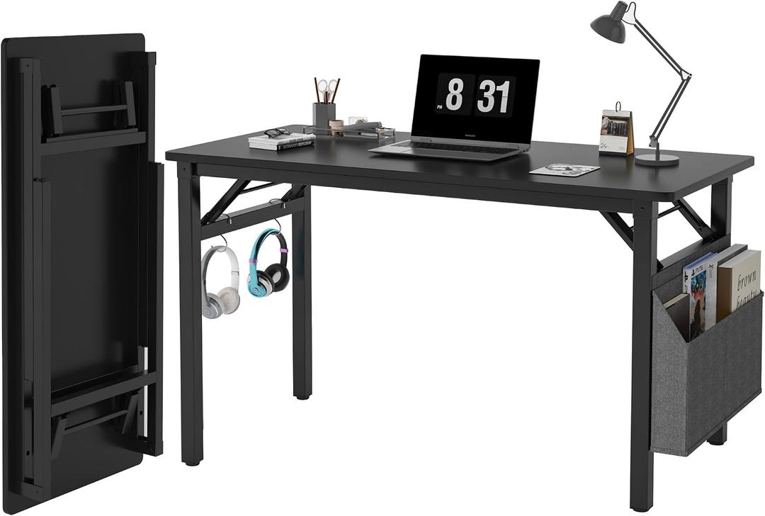 31.5 in Computer Desk w/Storage, Portable Folding Desk No-Assembly (Black)