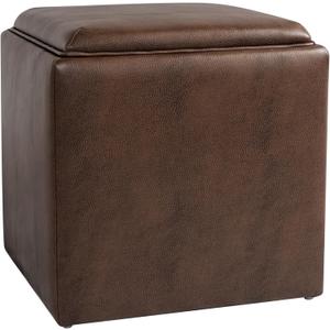 HomePop Home Decor Storage Ottoman with Tray Top|Upholstered Modern Square Storage Ottoman with Storage for Living Room & Bedroom, Brown Faux Leather
