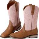 RLW Kids Cowboy Boots for Boys Girls Western Square Toe Youth Cowgirl Boots for Toddler Little & Big Kid (Pink), Size 8