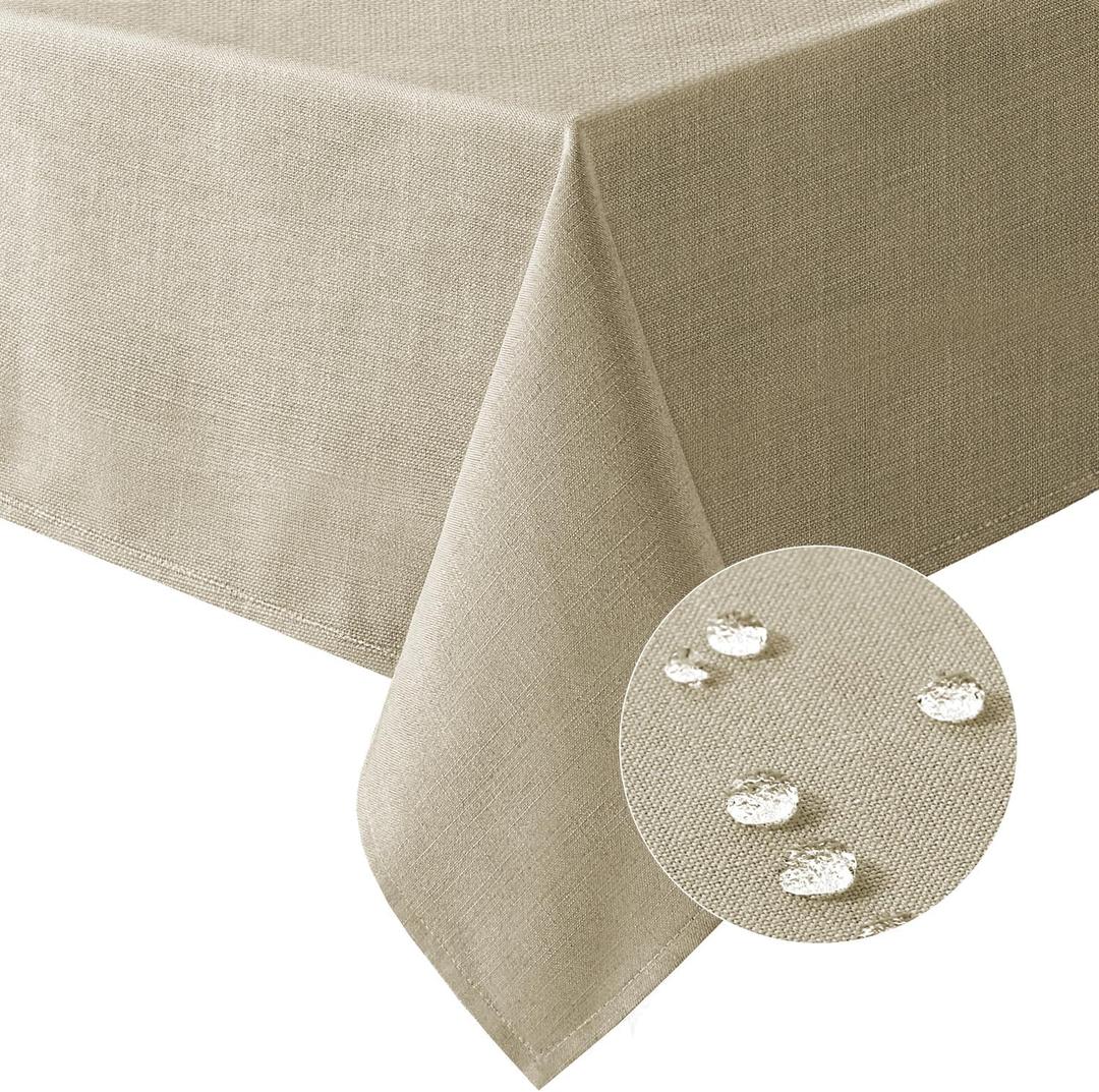 H.VERSAILTEX Linen Textured Table Cloths Rectangle 60 x 84 Inch Premium Solid Tablecloth Spill-Proof Waterproof Table Cover for Dining Buffet Feature Extra Soft and Thick Fabric Wrinkle Free, Taupe