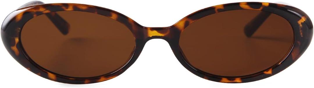 JUDOO Tiny Small 90s Sunglasses for Women Men Retro Oval Tinted Glasses (Leopard)
