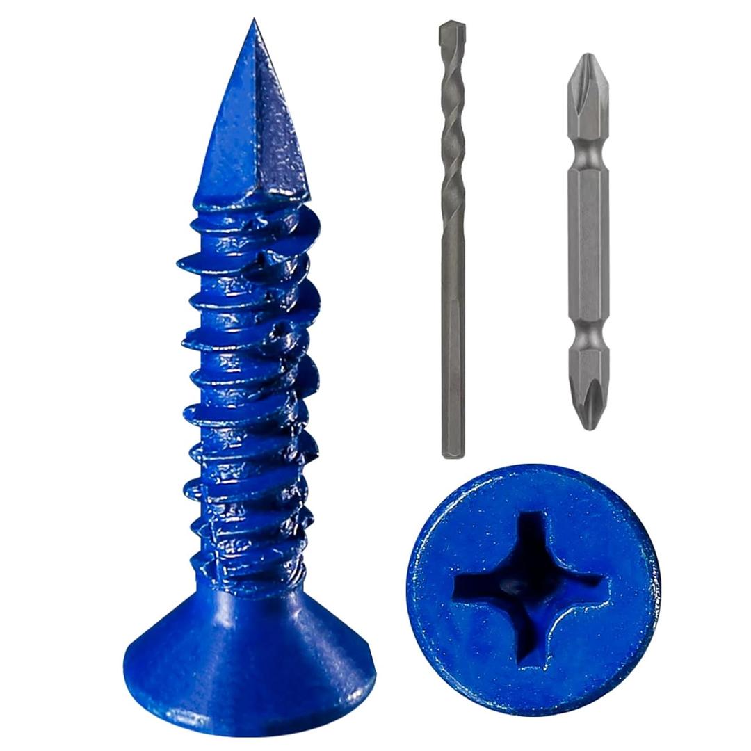 Wensilon WenSilon(30 PCS) 3/16''x1-1/4 Concrete Screw Anchor Blue Flat Head for Anchoring to Masonry, Block or Brick Stucco