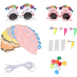 Birthday Crowns for Kids, Funny Party Cone Hats Set, 18pcs Colorful Birthday Party Hats for Kids 4pcs Happy Birthday Glasses 8pcs Birthday Whistles Party Decor