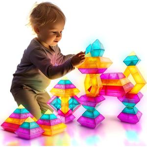 Building Block Sets for Kids 3 4 5 6 Year Old, 30 Pcs Stacking Blocks Toys for Boys Girls, STEM Preschool Learning Activities Educational Light Table Toys Gifts for Toddlers Children (Yellowpurpleblue)