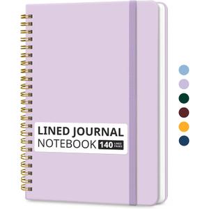 Taja Lined Spiral Journal Notebook for Women & Men, 140 Pages, College Ruled Hardcover Notebook for Work & Note Taking, Journals for Writing, A5(6"x8") - Purple