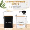 Tioncy 2 Pcs Metal Cat Food Containers with Bamboo Lids and Spoon Airtight 5-7 Lbs Cat Treat Snack Jars with DIY Labels Big Pet Cookie Storage Bin for Kitchen Counter (Black, White)