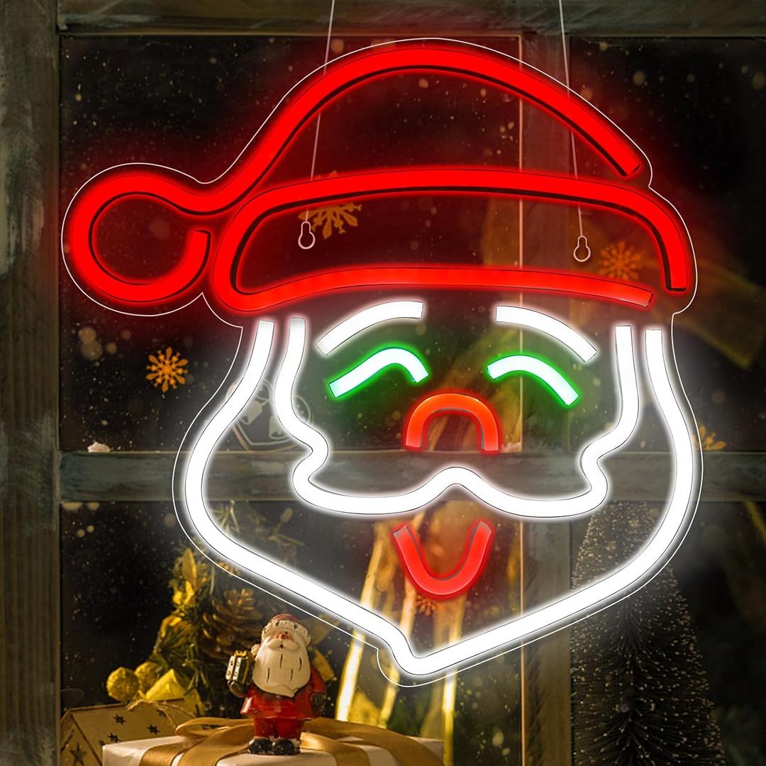 Ineonlife Santa Claus Neon Sign, Merry Christmas Led Light Up Sign, Neon Sign Christmas Bar for Wall Decor Acrylic Board Suitable for Party Indoor Bedroom(13.4" x 13.8" / USB POWER) (A-Colorful-Santa Claus)
