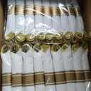 Goodluck 700 Piece Gold Plastic Dinnerware Set for 100 Guests, Disposable Plates for Party, Include: 100 Dinner Plates, 100 Dessert Plates, 100 Pre Rolled Napkins with Silverware, 100 Cups