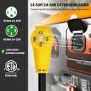 NEMA 14-50P to 14-50R 50 FT 50 Amp RV/EV Extension Cord Outdoor
50 Foot 4 Prong Heavy Duty RV Power Cord Waterproof with Cable Organizer, STW 50A 125/250V 6250/12500W, Yellow, ETL Listed