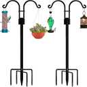 Double Shepherds Hooks for Outdoor, 2 Pack 76 Inch Bird Feeder Pole with 5 Prongs Base, Heavy Duty Garden Hook for Hanging Plant, Lantern, Hummingbird Feeder