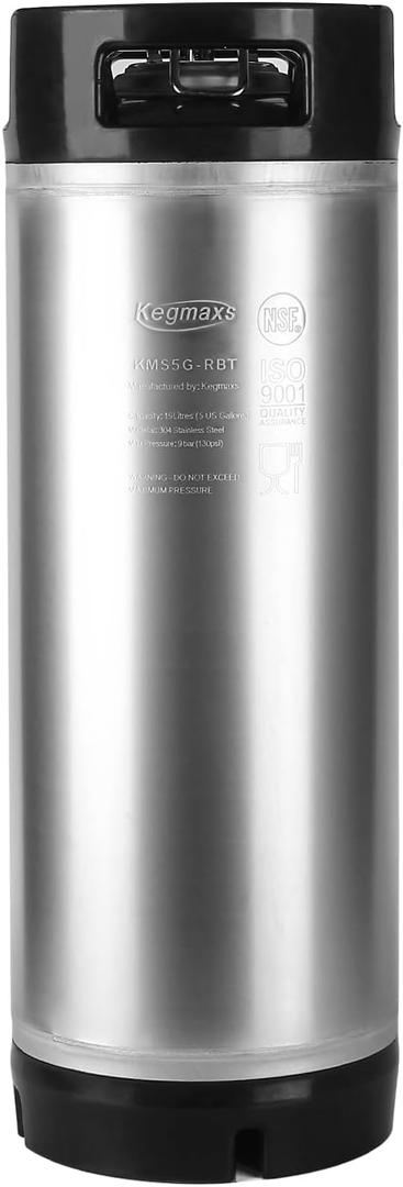 TMCRAFT New 5 Gallon Ball Lock Keg, Stainless Steel Beer Keg with Dual Rubber Handle for Home Brew