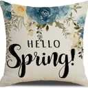 Easter Pillow Covers 18x18 Set of 4 Bunny Eucalyptus Leaves Decorations Truck Sweet Home Spring Farmhouse Pillow Covers,Polyester Cushion Case Gifts for Home Decor-Hello Spring