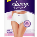Always Discreet for Sensitive Skin Underwear, Four Times Skin Protection, Dermatologically Tested, FragranceFree, Maximum Absorbency, Small/Medium, 28 Count