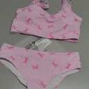 Girl's 2 Piece Striped Bowknot Swimsuit Set Wireless Cute Bathing Suit Summer Beachwear Bikini Sets (Pink, 14 Years)