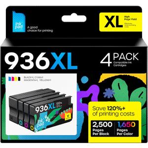 iNKPAD 936XL 936e Ink Cartridges Combo Pack Compatible with HP 936XL 936 XL Ink Cartridges Replacement for HP OfficeJet Pro 9110 9120 9130 9730 9720 Printers(4 Pack, BK/C/M/Y)