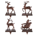 MCEAST Set of 4 Christmas Stocking Holders Santa and Reindeer Mantle Stocking Hangers Metal Christmas Hanging Hooks Safety Hanger Grips for Fireplace Decoration, Black