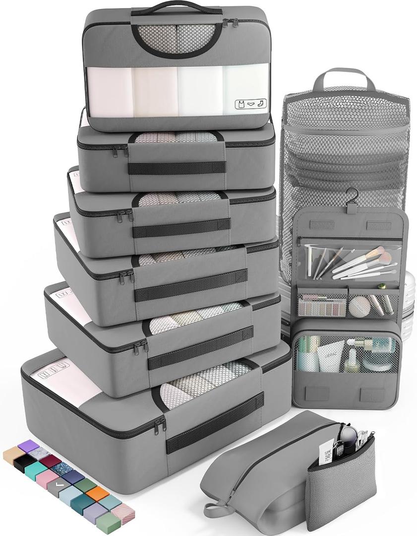 Veken 10 Set Packing Cubes for Travel Essential, Suitcase Organizer Bags in 4 Sizes, Carry-On Luggage Accessories with Large Laundry & Hanging Toiletry Bag, Must-Have for Airplane, Road Trip & Camping