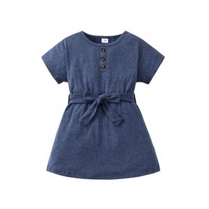 3 x Saeaby Kids Girls Clothes 7 Year Old Little Girls Clothes Summer Outfits Adjustable Belt Blue Ruffle Dresses Shirt Size 7-8 for Toddler Girl Clothes (Blue)