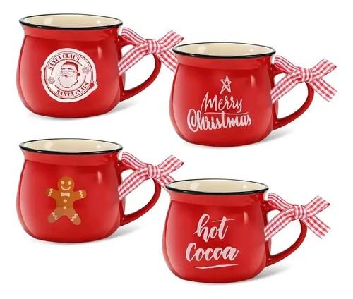 Patelai 4 Pcs Christmas Coffee Mugs Set 5 oz Mini Espresso Cups Ceramic Mugs with Handle for Coffee Bar Tiered Tray Decoration Holiday Party Gift