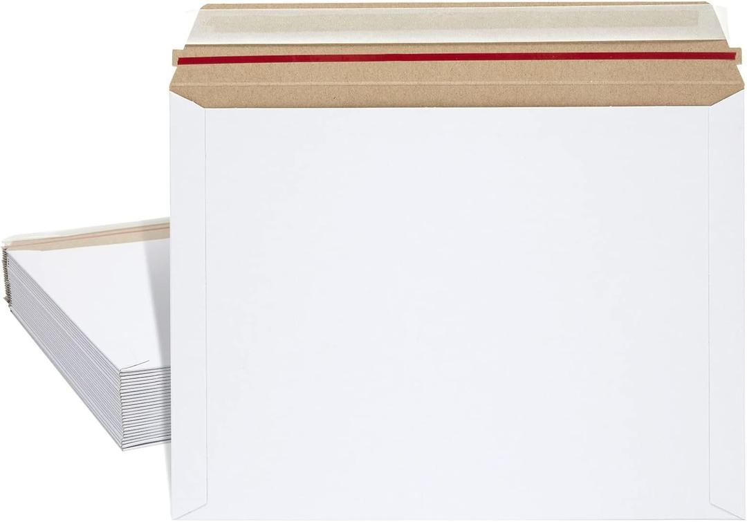 Juvale Mailing Envelopes - 9.5 x 12.5 in, White, 25-Pack - Rigid Flat Mailers with Peel & Seal Closure - Photo & Document Mailers - Cardboard Envelopes for Comic Book Shippers