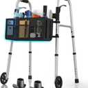 HolyHeal Folding Walkers for Seniors with Basket and Glide Skis, 5" Wheels Lightweight Rolling Walker, Support Up to 350 lbs, Height Adjustable Standard Compact Walker, Silver