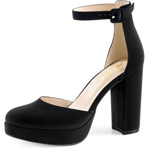 Ankis Black Platform Closed Toe Heels for Women, Womens Heels Closed Round Toe Chunky Block Pumps Shoes, 4 Inch (8.5)