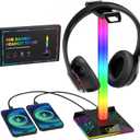 Hcman Headphone Stand Gaming Headset Holder RGB PC Gaming Accessories for Desk, Cool LED Headset Stand with 2 USB Charger for Gamer, Black