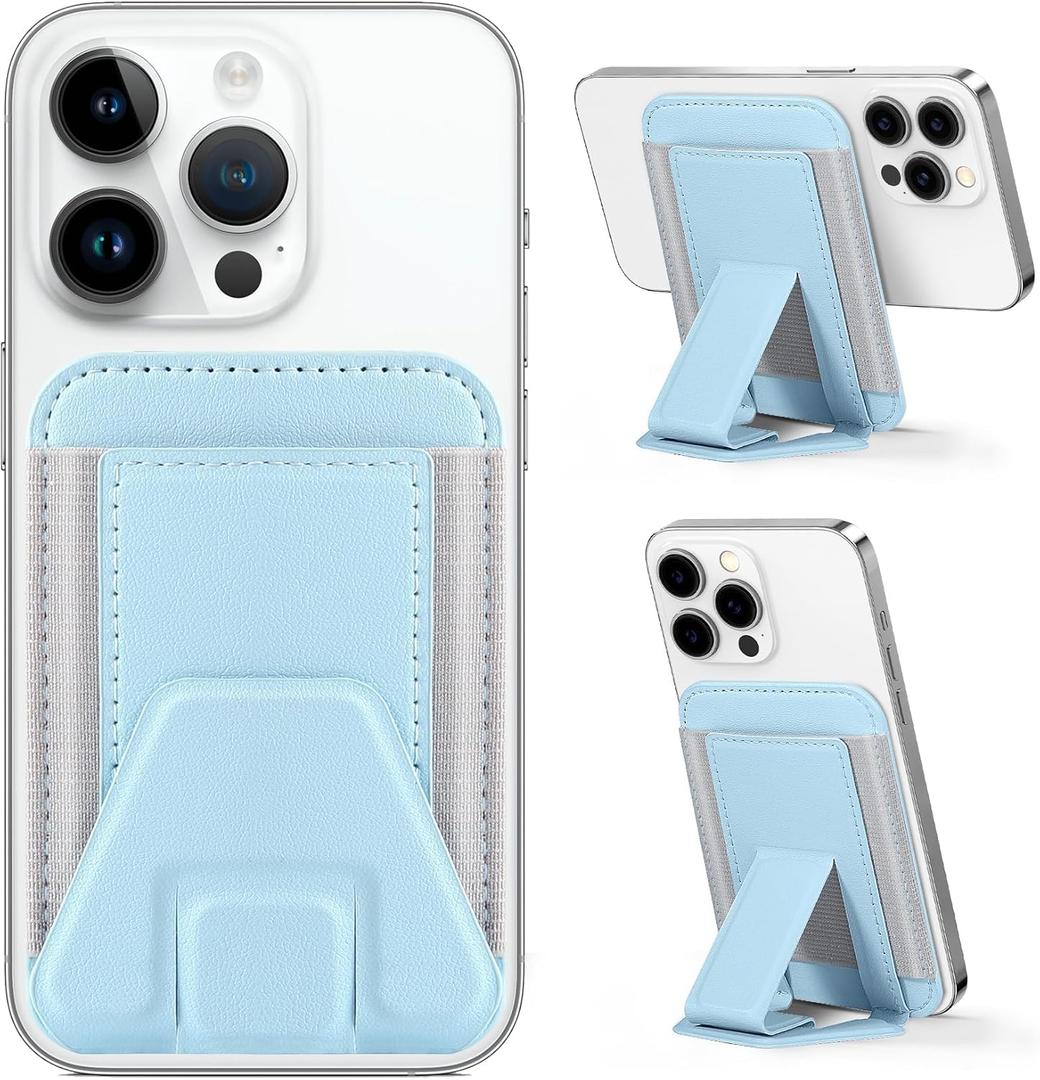 Miroddi for Magsafe Wallet Stand, Magnetic Phone Wallet for iPhone 16/15/14/13/12 Series, Leather Magnetic Cards Holder, Fits 5 Cards, RFID Blocking, Slim, Blue