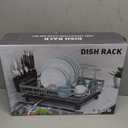 MOUKABAL Dish Drying Rack, Dish Rack, Stainless Steel Dish Racks for Kitchen Counter, Dish Drainer with Removable Utensil Holder, Drainboard (Black)