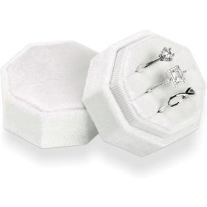WantGor Velvet Ring Box, 3 Slots Jewelry Ring Gift Box Vintage Ring Display Holder Case for Wedding Ceremony Proposal Engagement (White)