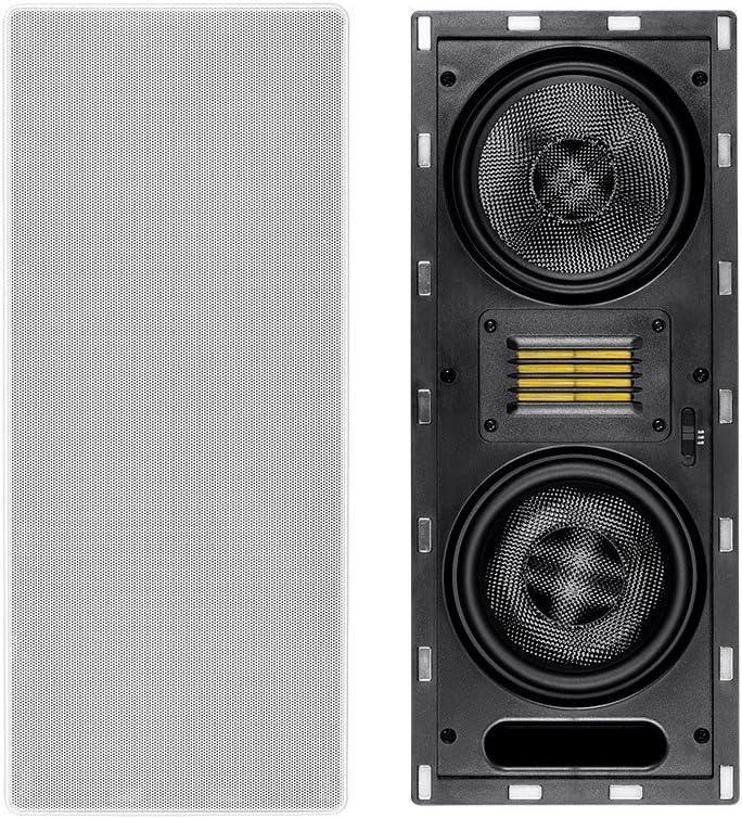 Monoprice 3-Way Carbon Fiber In-Wall Column Speaker - 6.5 Inch (Each) With Ribbon Tweeter, 8 Ohm Nominal Impedance, Magnetic Grille, 200 Watt Max, White - Amber Series
