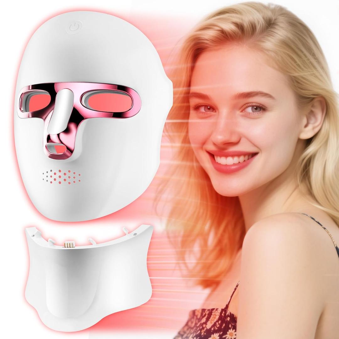 Red Light Therapy Mask for Face & Neck, LED Face Light Therapy, Portable Skincare Set Suitable for At-Home and Travel Skincare, Brightens Skin Tone and Revitalizes Skin (White)