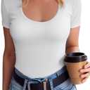 SANDERY Summer Women's Scoop Neck Short Sleeve Shirts Ribbed Slim Fitted Casual Basic Top Blouses (S)