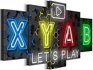 Merrleem Gaming Symbol Wall Art Canvas Prints, Gamer Art Decor, Teen Boys Game Room Bedroom Wall Picture, Game Icons Decoration (Large, Wrapped Canvas