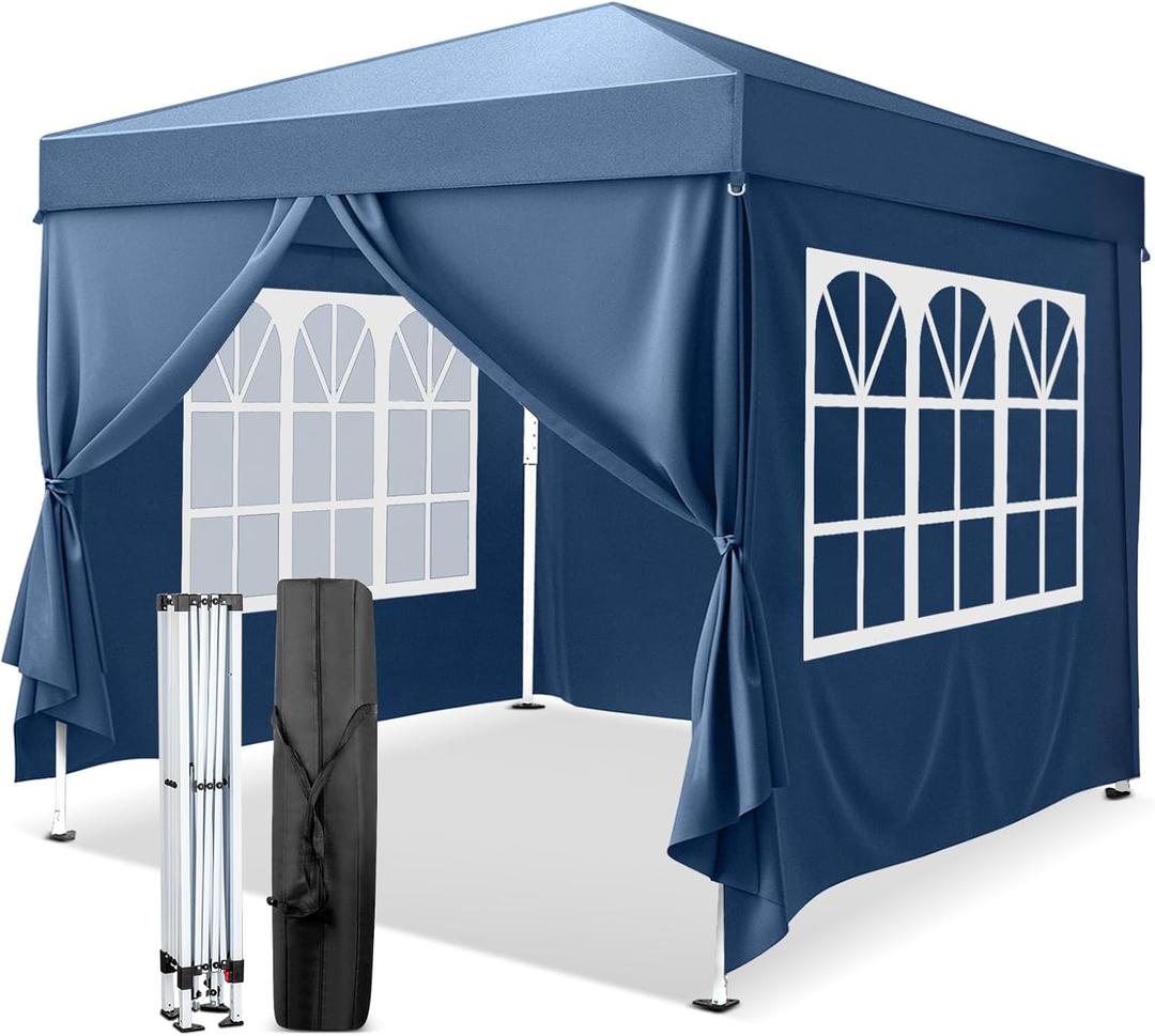 VINGLI 10'x10' Pop Up Canopy Tent with Sidewalls, Outdoor Gazebo Canopy Tent, Patio Event Tents Outdoor Commercial Canopy for Parties (Blue)