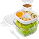 Bentgo Glass All-in-One Salad Container - Large 61-oz Salad Bowl with Lid, 4-Compartment Bento-Style Tray, 3-oz Sauce Container, and Reusable Fork - Dishwasher, Microwave, and Oven Safe (White)