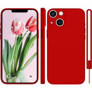 Case for iPhone 13, Full Camera Protection, Liquid Silicone Silky-Soft Touch, Shockproof Protective Phone Cover with Anti-Scratch Microfiber Lining - Brick Red
