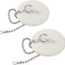 2 Packs Tub Stopper, Rubber Bathtub Stoppers Drain Plug with 15" Stainless Steel Beaded Chain, Premium Bathroom Plug Fit for 1.5" to 2" Kitchen Sink, Bathroom Bath tub, Drain Stopper, White