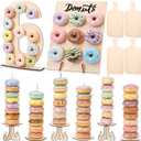 Lallisa 12 Pcs Wooden Donut Stand Set Number 6 Donut Display Stand 1 Doughnut Wall Display 4 Mini Charcuterie Boards Tower for Dessert Table Birthday Wedding Baby Shower Party Deocr