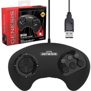 Retro-Bit BIG6 USB Arcade Controller Pad for Sega Genesis Mini, Switch, PC, Mac, Steam, RetroPie, Raspberry Pi - USB Port - Black
