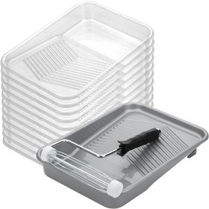 Bates- Paint Tray Set, 9-Inch, Plastic Paint Tray with 1 Tray Liner, Textured Deep Capacity Disposable Paint Tray with Wire Roller Frame, Paint Pan Liners, Transparent Paint Pans Trays