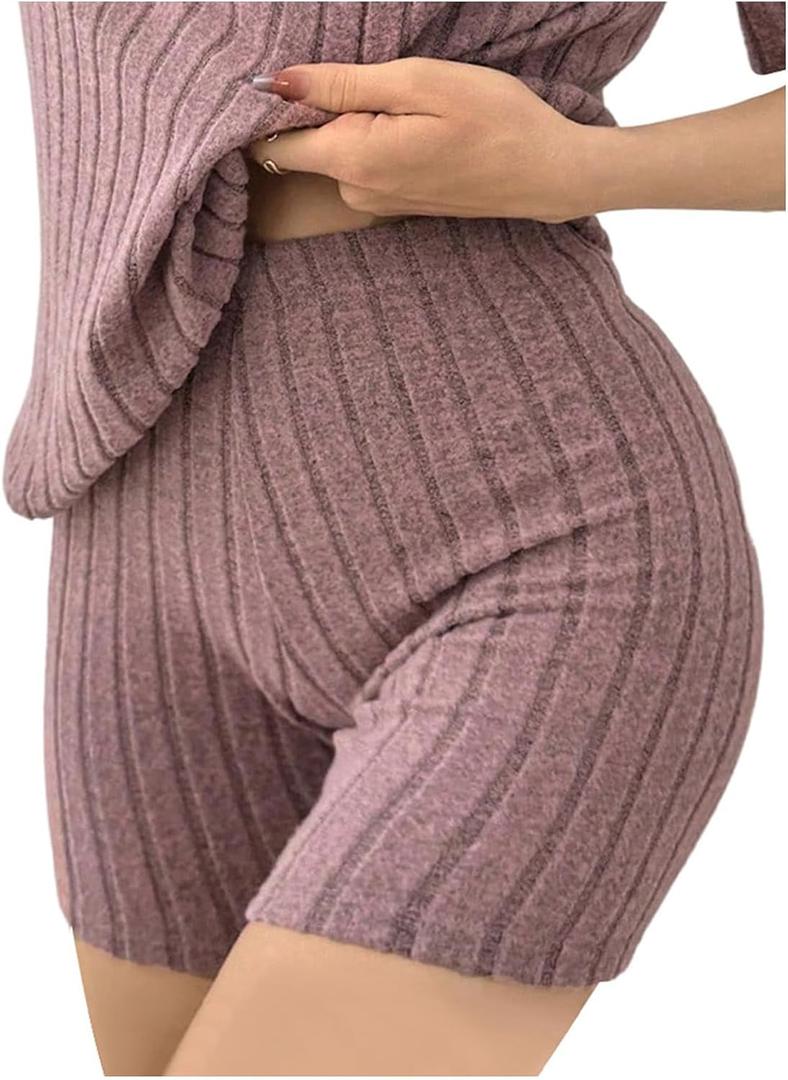 SOLY HUX Women's Pajama Bottom Ribbed Knit Casual Skinny Lounge Shorts Sleepwear (S)