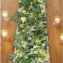 6Ft Eucalyptus Garland, Artificial lvy Greenery Vines with Flower Gypsophila Willow Leaves for Home Wedding Arch Party Table Runner Centerpiece Decor (2pcs)